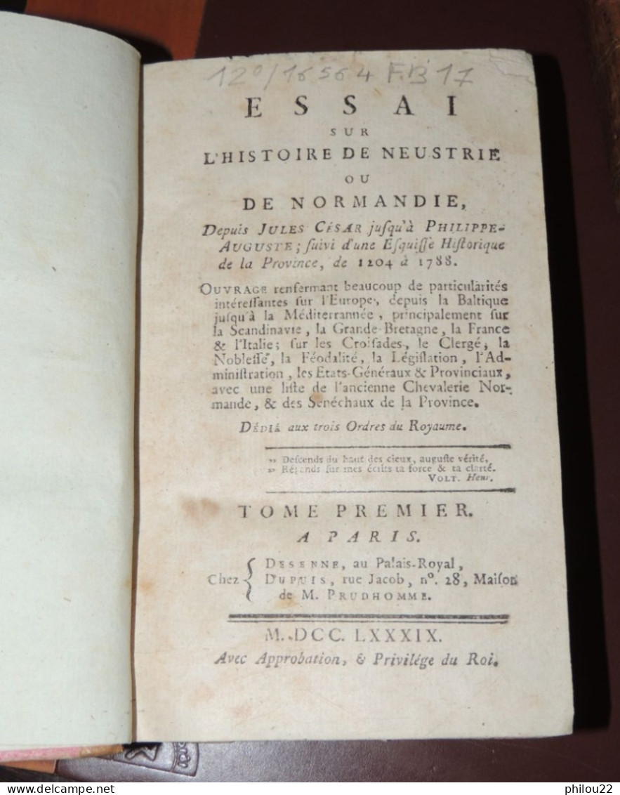 [Toustain-Richebourg] Histoire De Neustrie Ou De Normandie... 2/2 Vol.  1789 - 1701-1800