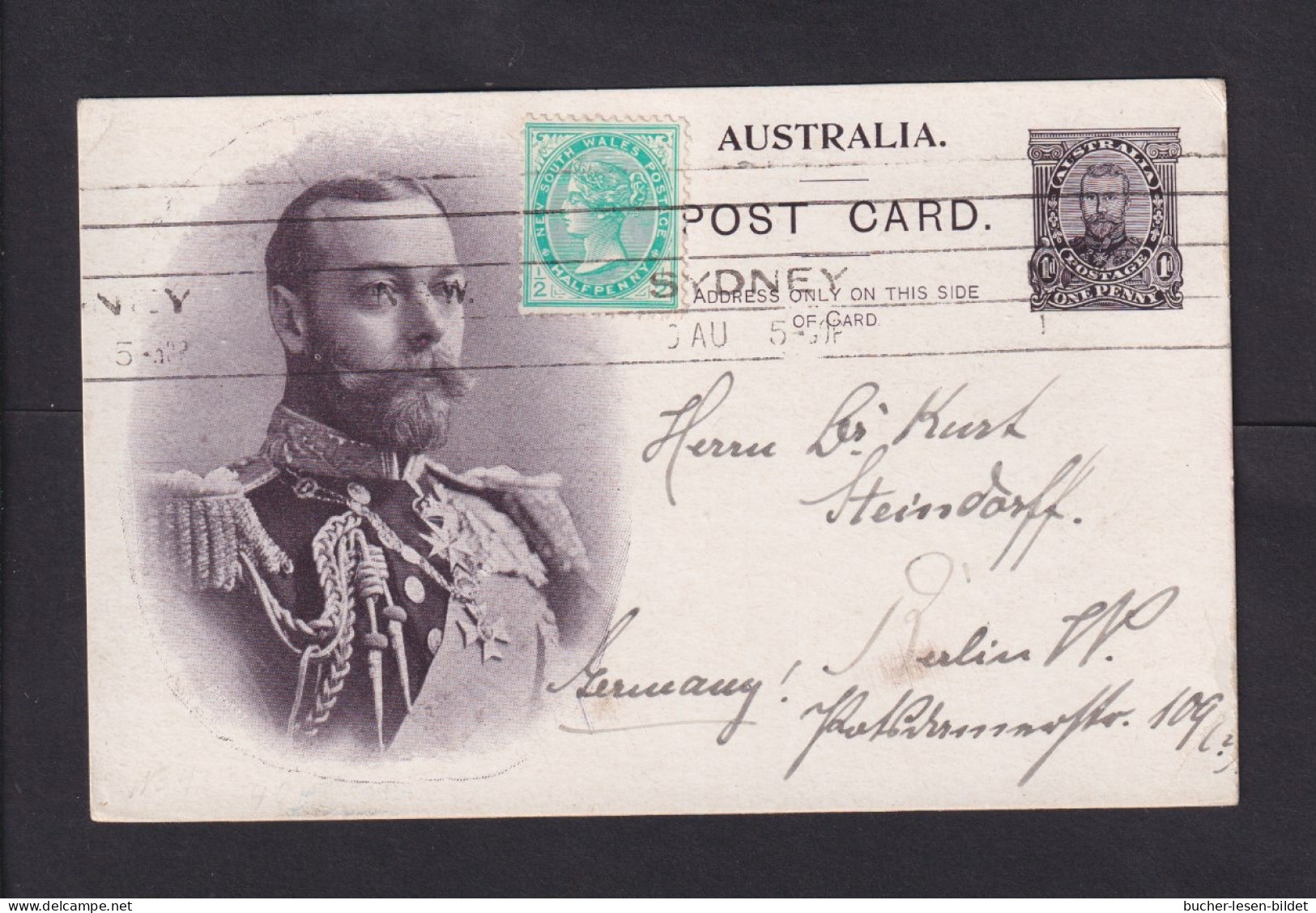 1911 - 1 P. Braun Bild-Ganzsache Mit Zufrankatur Ab Sydney Nach Berlin - Storia Postale