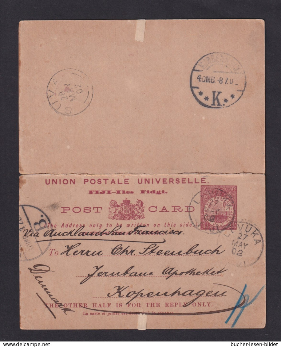 1902 - 1 1/2 P. Doppel-Ganzsache Ab LEVUKA Nach DÄNEMARK - Fiji (...-1970)