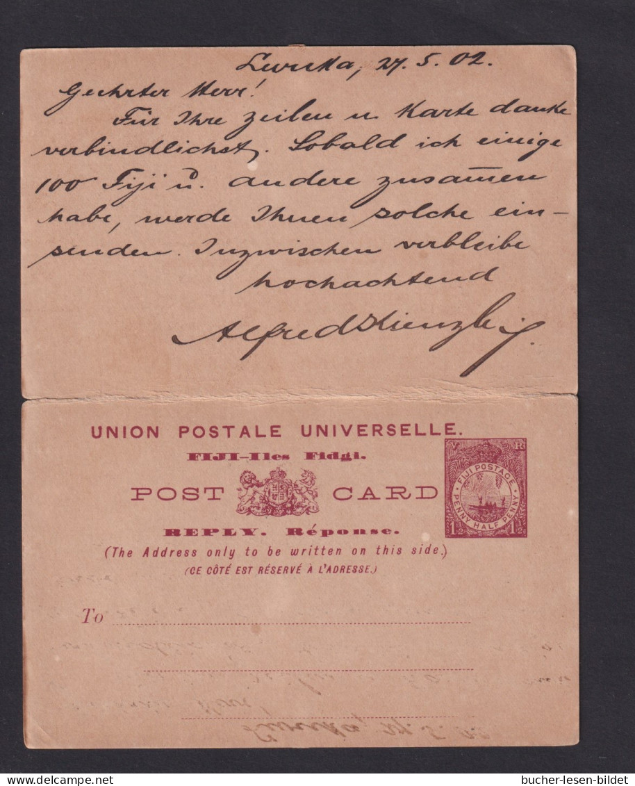 1902 - 1 1/2 P. Doppel-Ganzsache Ab LEVUKA Nach DÄNEMARK - Fiji (...-1970)