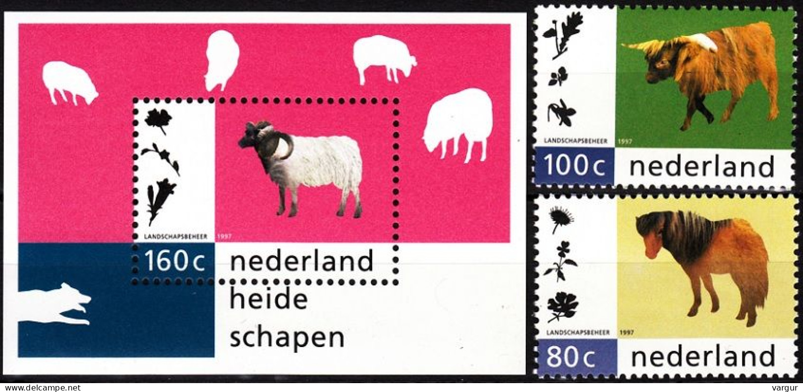 NETHERLANDS 1997 Mi. 1608-9, Bl. 51. FAUNA: Farm. Horse Cow Goat, MNH - Ferme