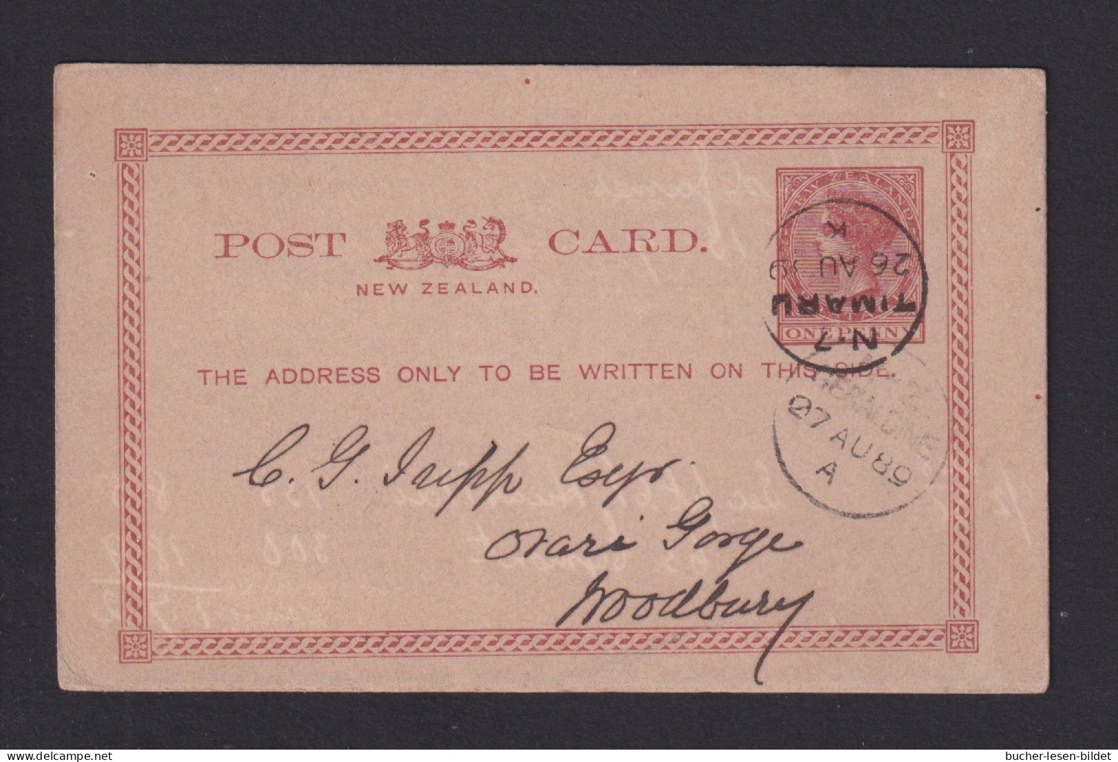 1889 - 1 P. Ganzsache (P 6) Mit Zudruck Ab Timaru Nach Woodbery - Storia Postale