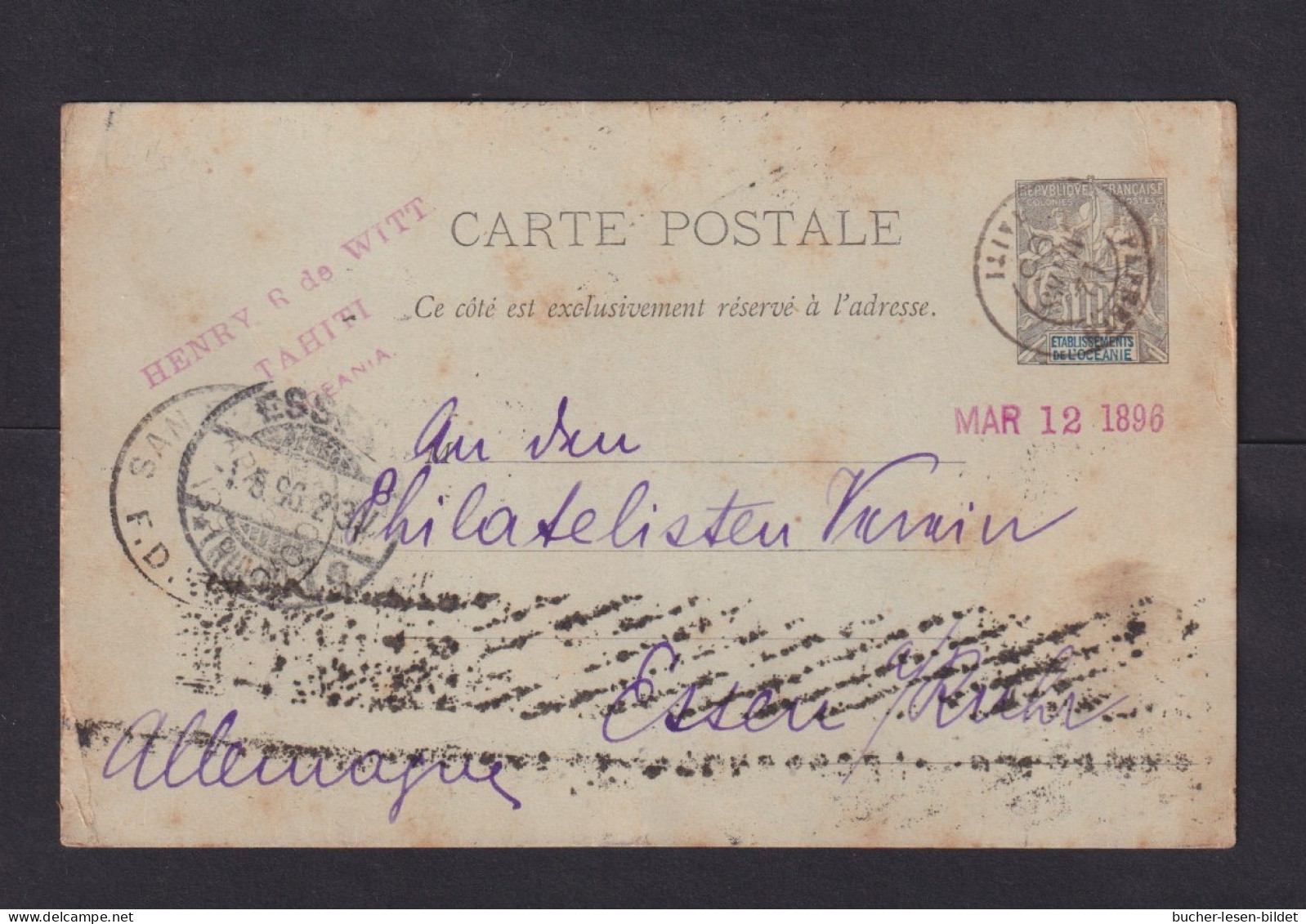 1896 - 10 C. Ganzsache Ab Papeete Nach Essen - Storia Postale