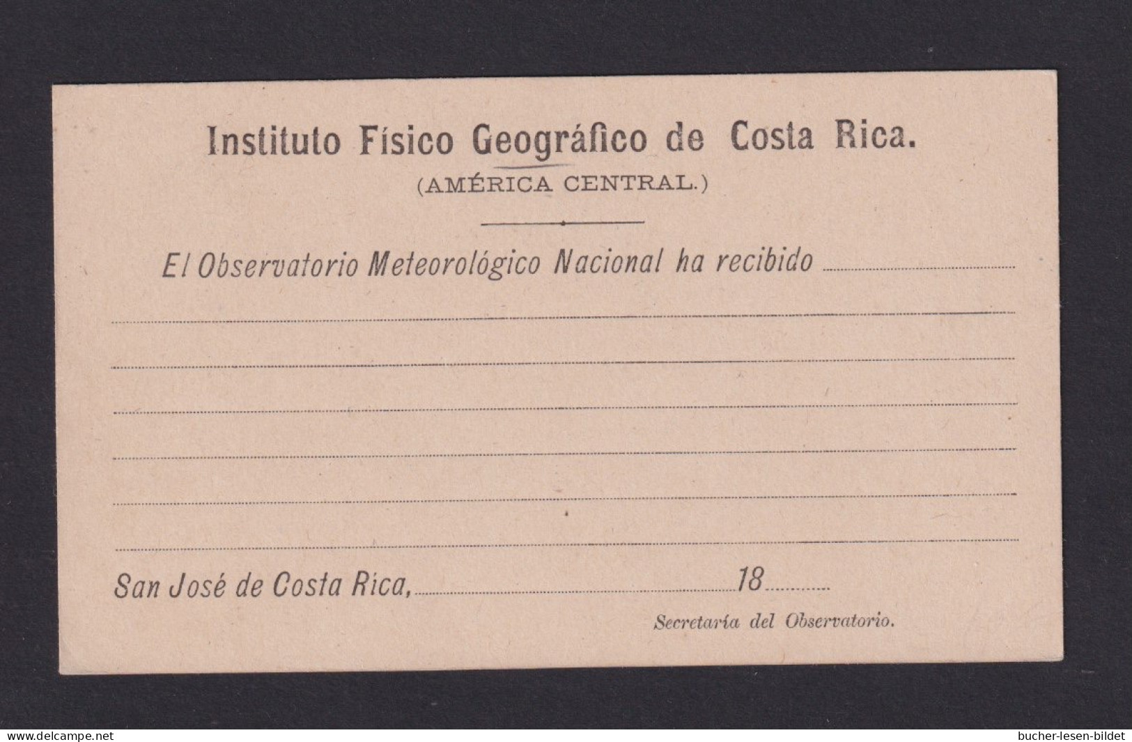 Ganzsache Costa Rica Mit Vordruck "...Observatorio Meteorologica..." - Ungebraucht - Clima & Meteorologia