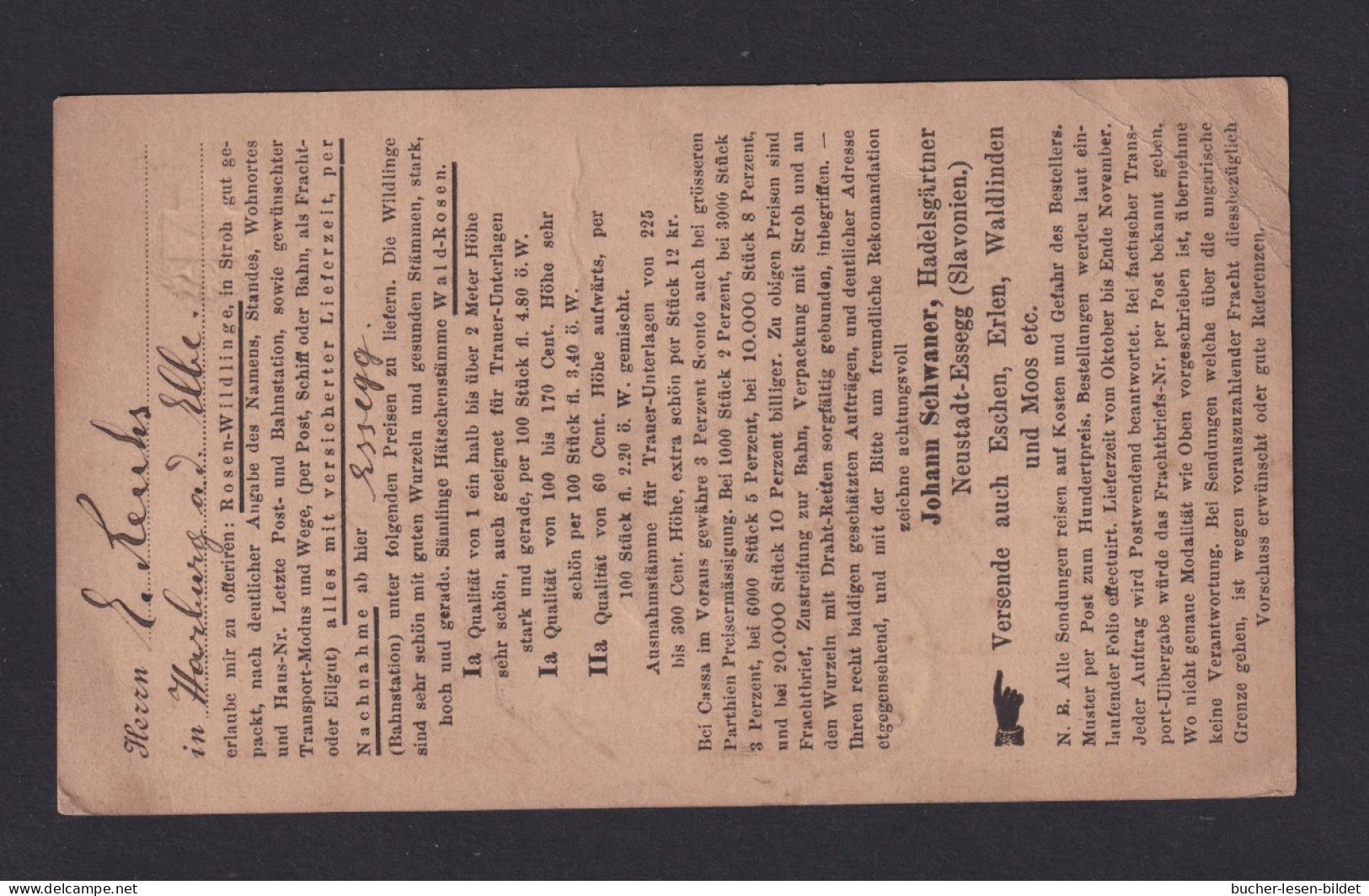 1889 - 2 Kr. Ganzsache Mit Vordruck "..Rosen-Wildlinge..." - Nach Harburg - Rosas