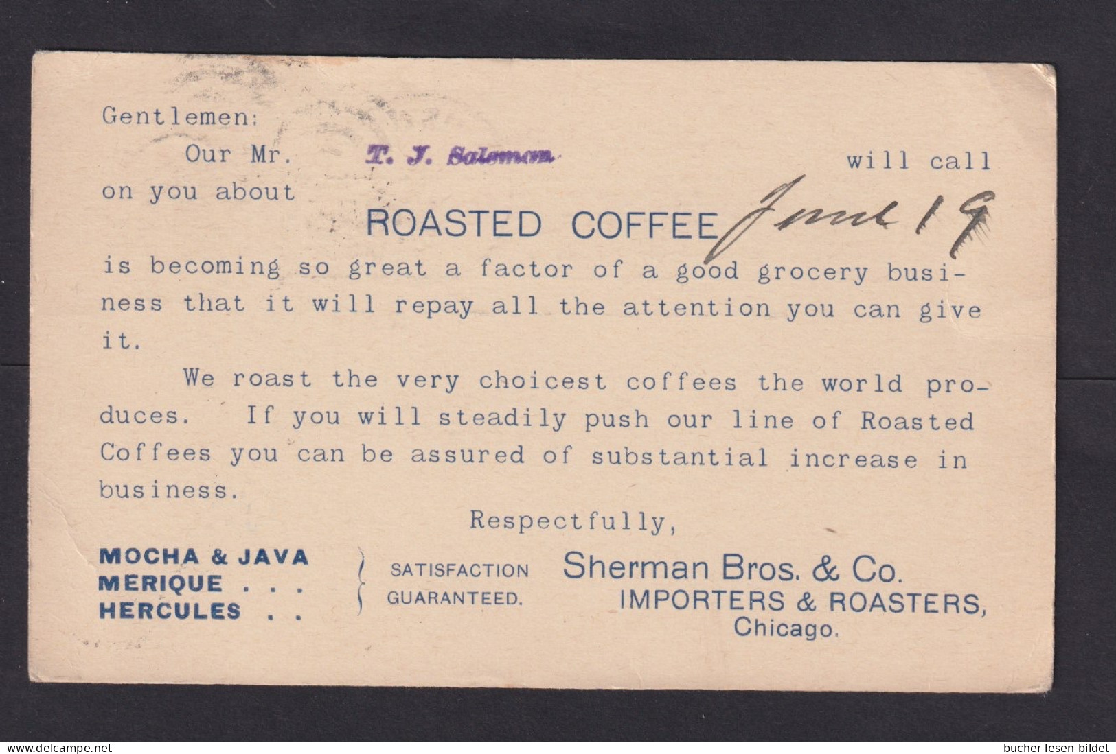 1893 - 1 C. Ganzsache Mit Vordruck "..Toasted Coffee..." Ab Wausau - Other & Unclassified