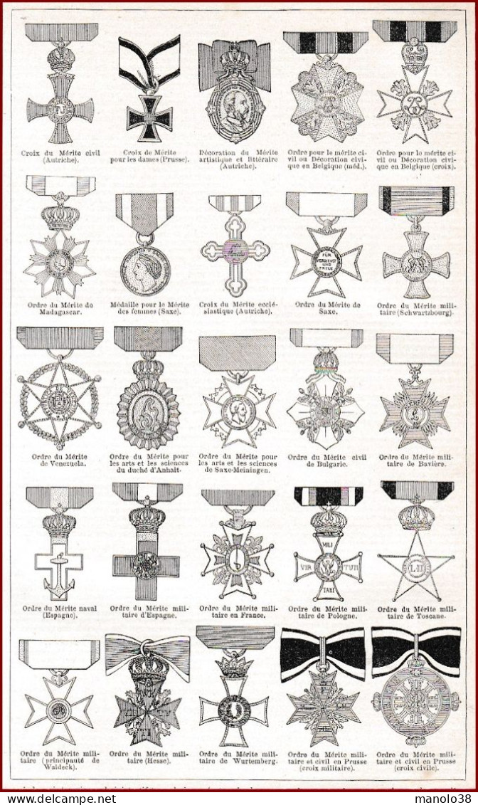 Médailles Du Mérite: Croix . Décoration. Ordre. Française & étrangère. Civil & Militaire. Larousse 1904. - Historische Dokumente