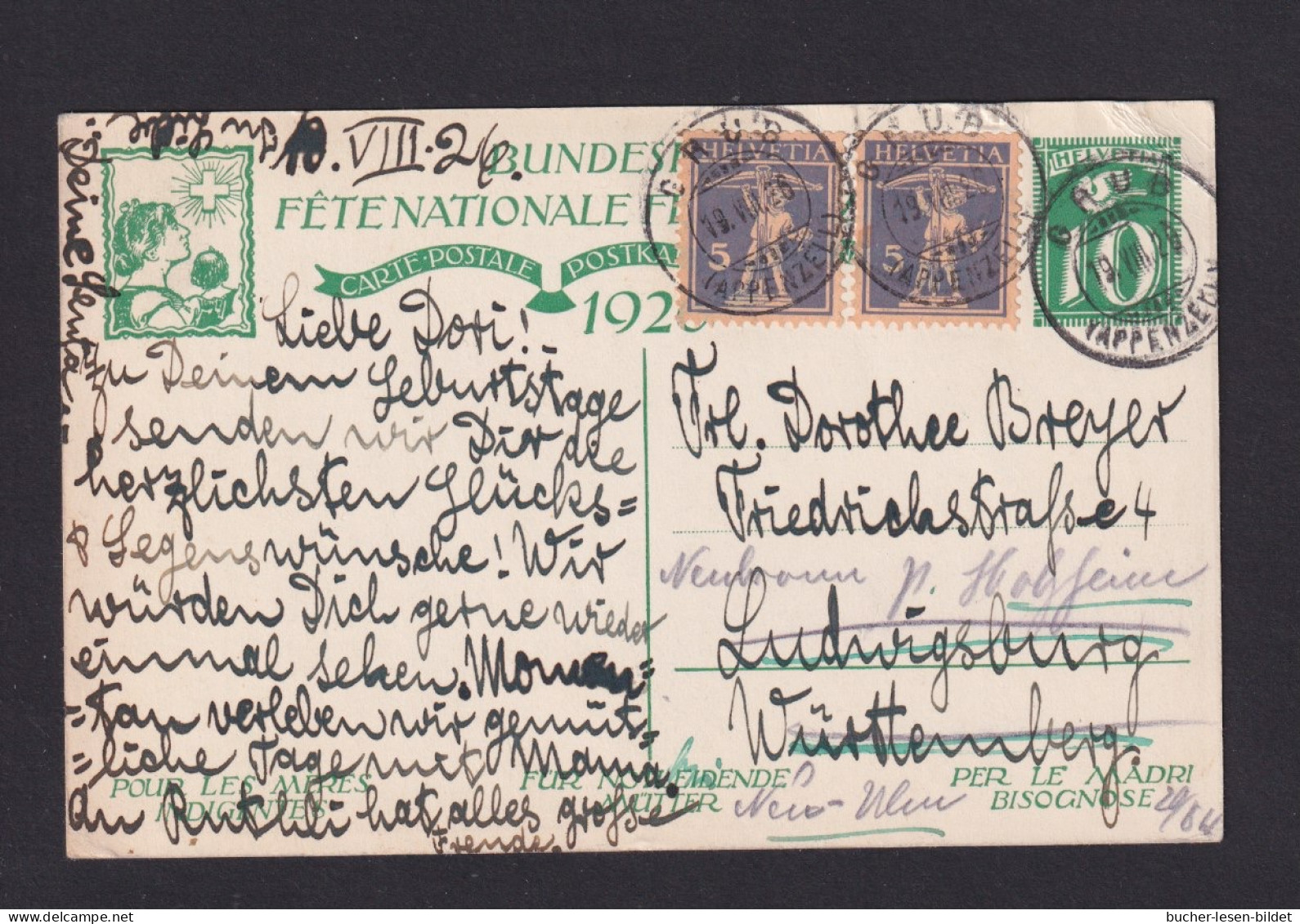 1928 - 10 C. Bild-Ganzsache "Frau Bei Handarbeit" - Gebraucht Ab Gaus - Tessili