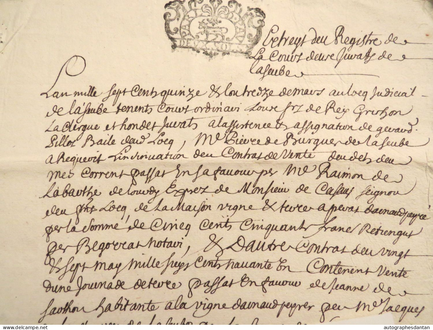 ● Parlement De Pau 1715 Pierre De BURGUES De Laseube (Lasseube) Acte Manuscrit Cachet Basses Pyrénées Généralité - Seals Of Generality