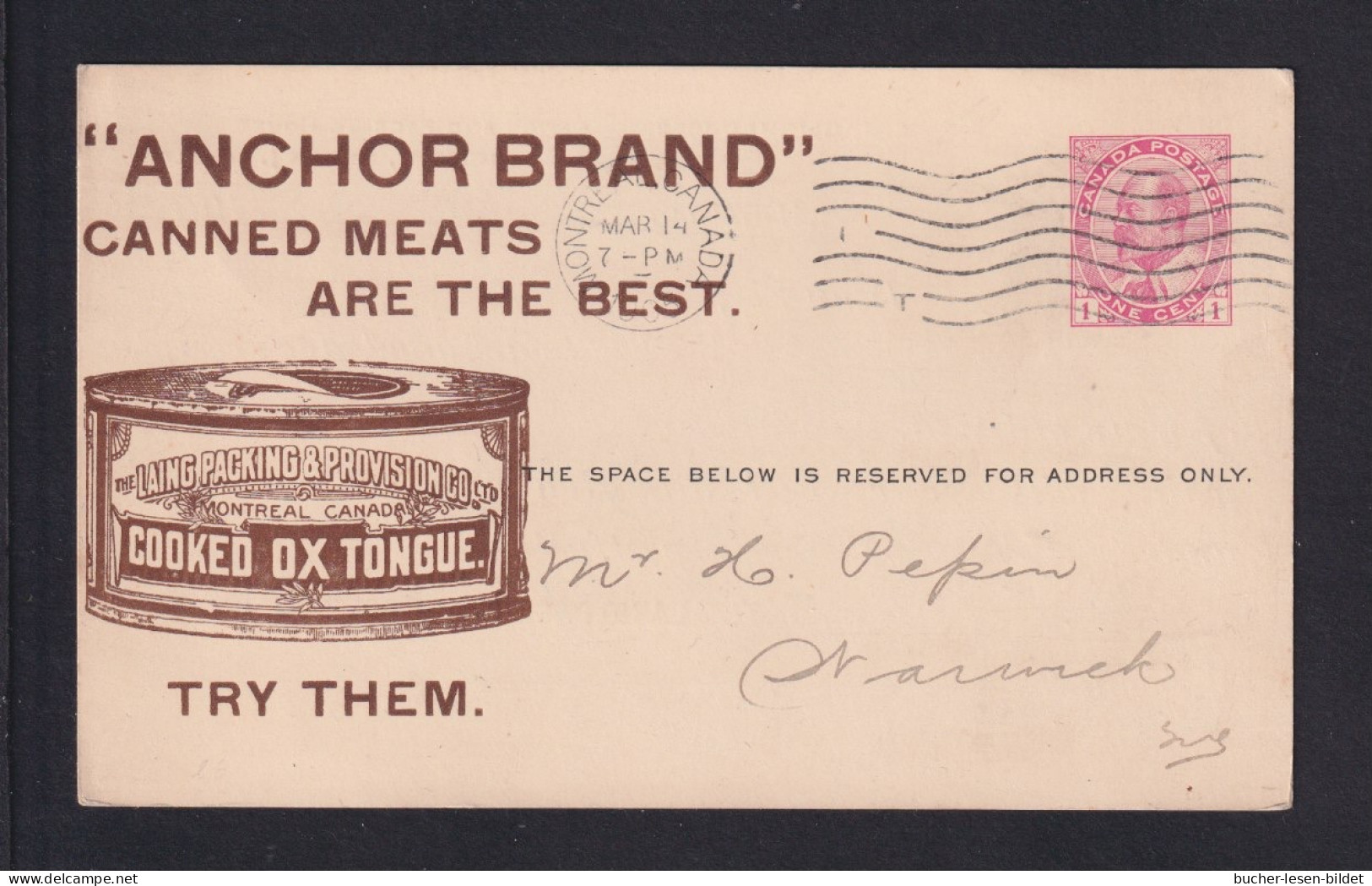 1905 - 1 C. Privat Ganzsache "Cooked Ox Tongue" - Ab Montreal - Ernährung