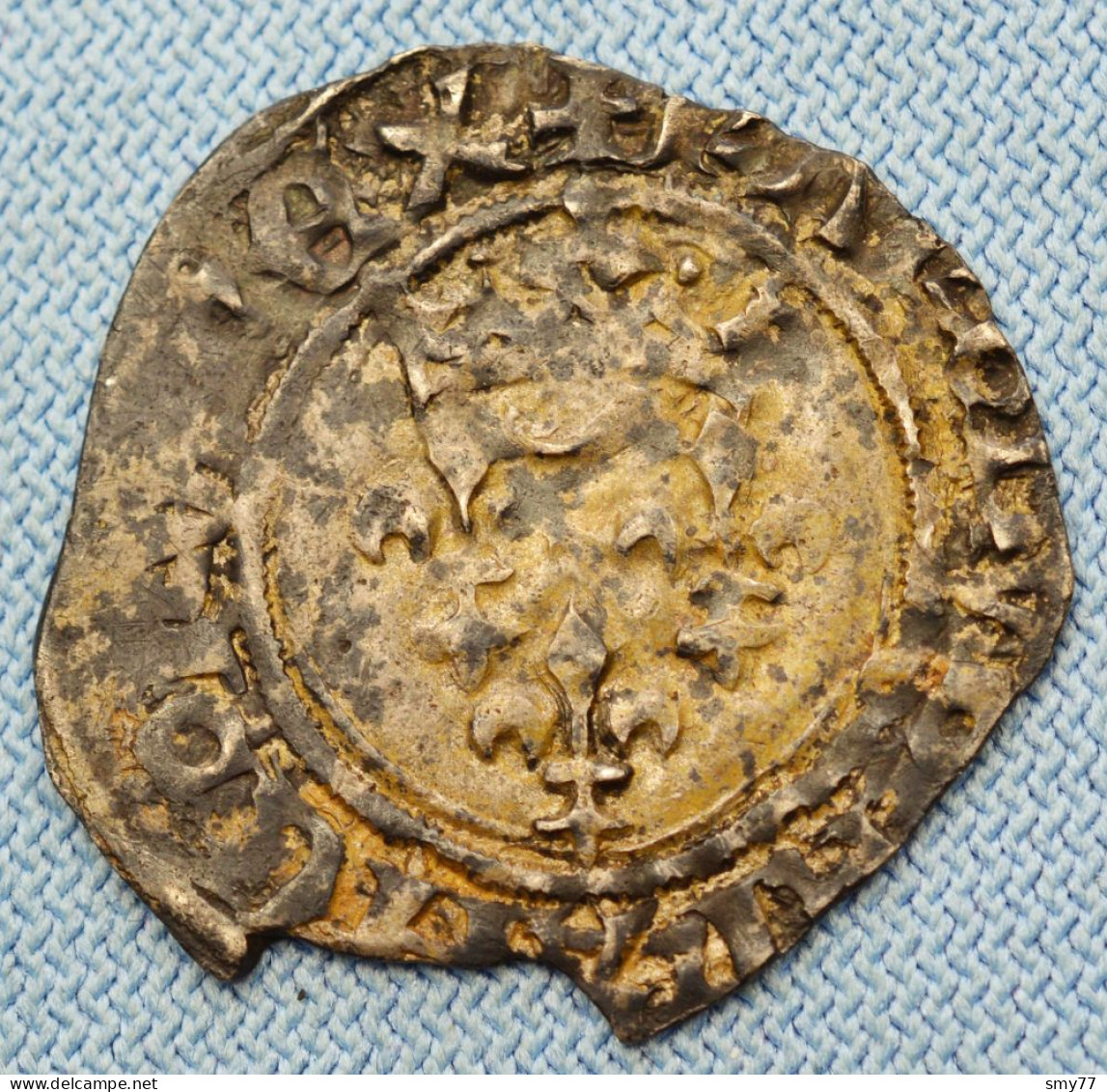 France • Gros Dit Florette ND • 1417 - 1420 • Charles VI • Angers • Point Au 7e •  Dy# 387A •  [24-675] - 1380-1422 Karel VI De Waanzinnige