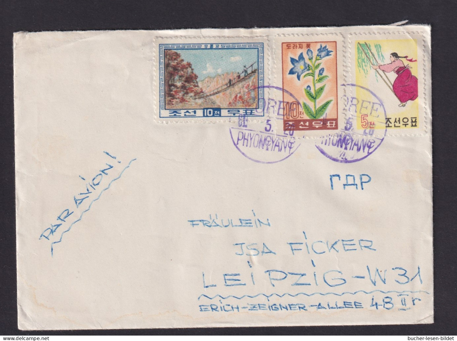 1961 - Mischfrankatur Auf Luftpost-Brief Ab Pyongyang Nach Leipzig - Korea (Noord)