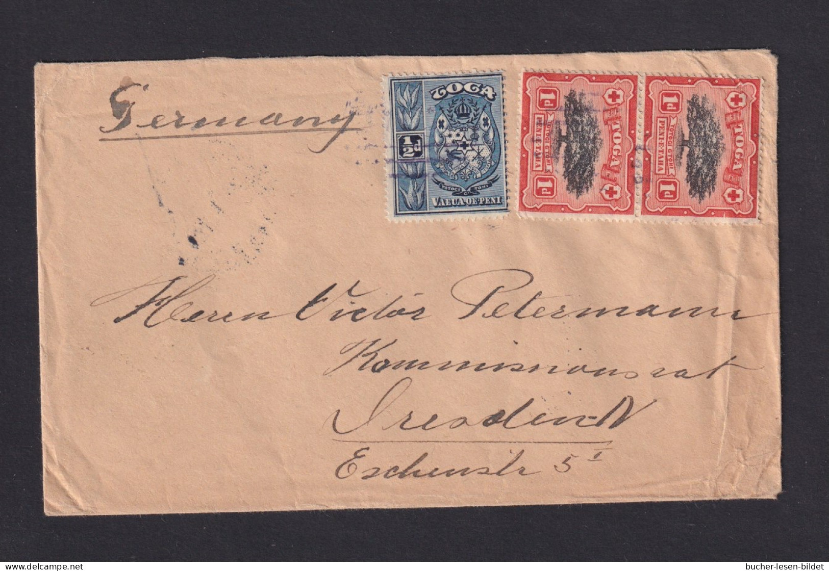 1929 - 1/2 P. Und 2x 1 P. Auf Brief Ab VAVAU Nach Deutschland - Schiffspost-Stempel - Tonga (...-1970)