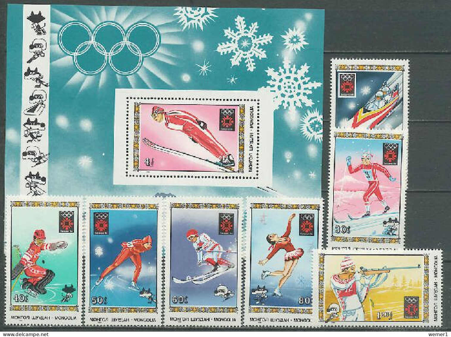 Mongolia 1984 Olympic Games Sarajevo Set Of 7 + S/s MNH - Inverno1984: Sarajevo