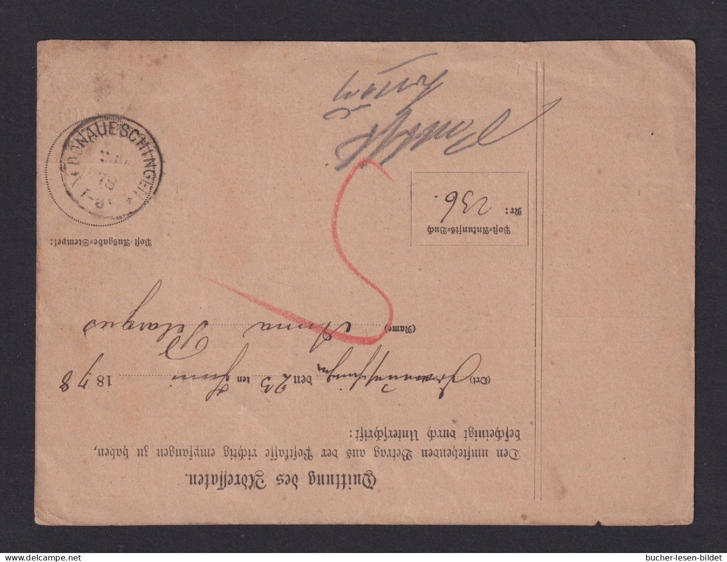 1878 - 20 Pf. Postanweisung-Ganzsache (A16) Ab Stuttgart Nach Donaueschingen - Autres & Non Classés