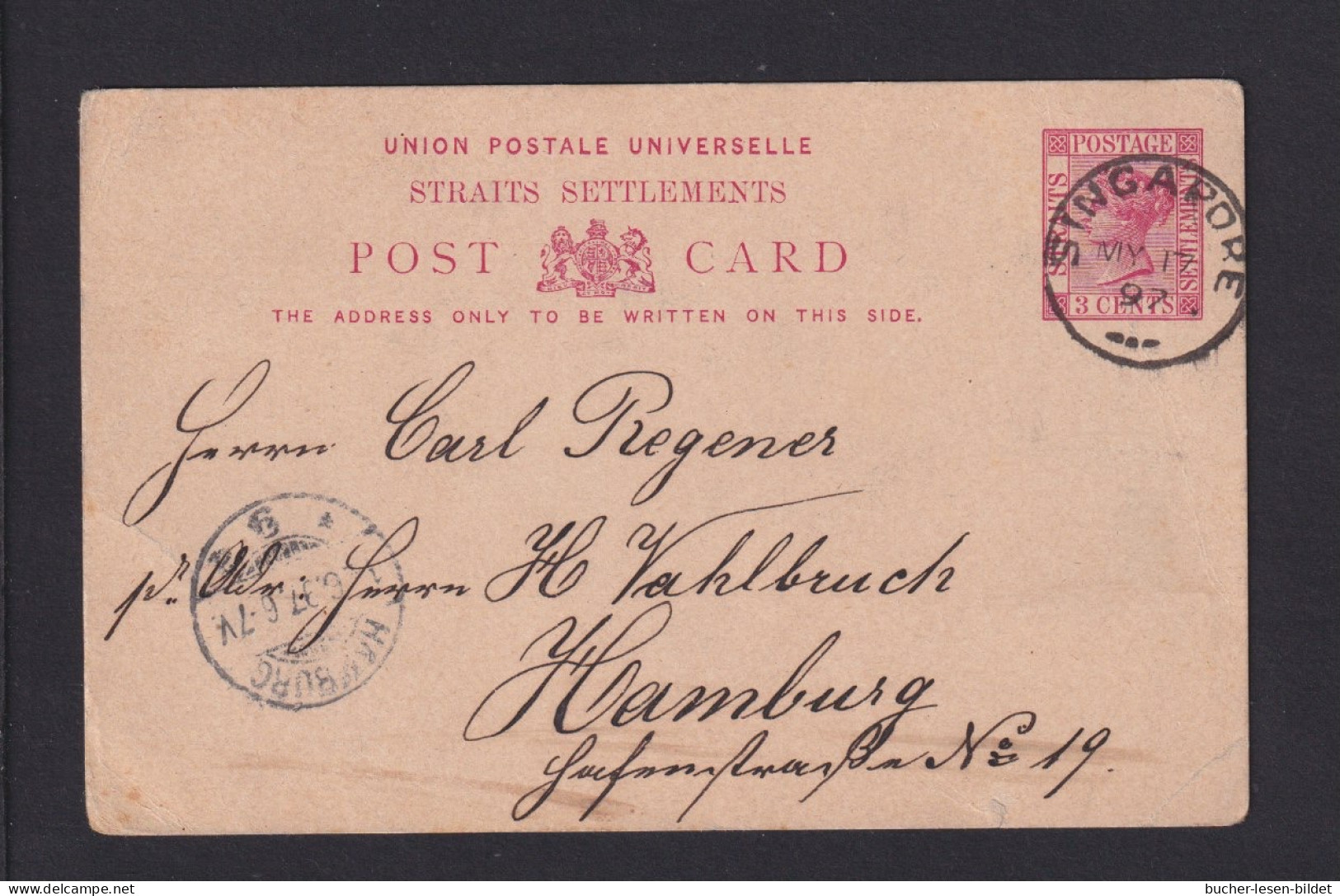 1897 - 3 C. Ganzsache Ab Singapore Nach Hamburg - Straits Settlements