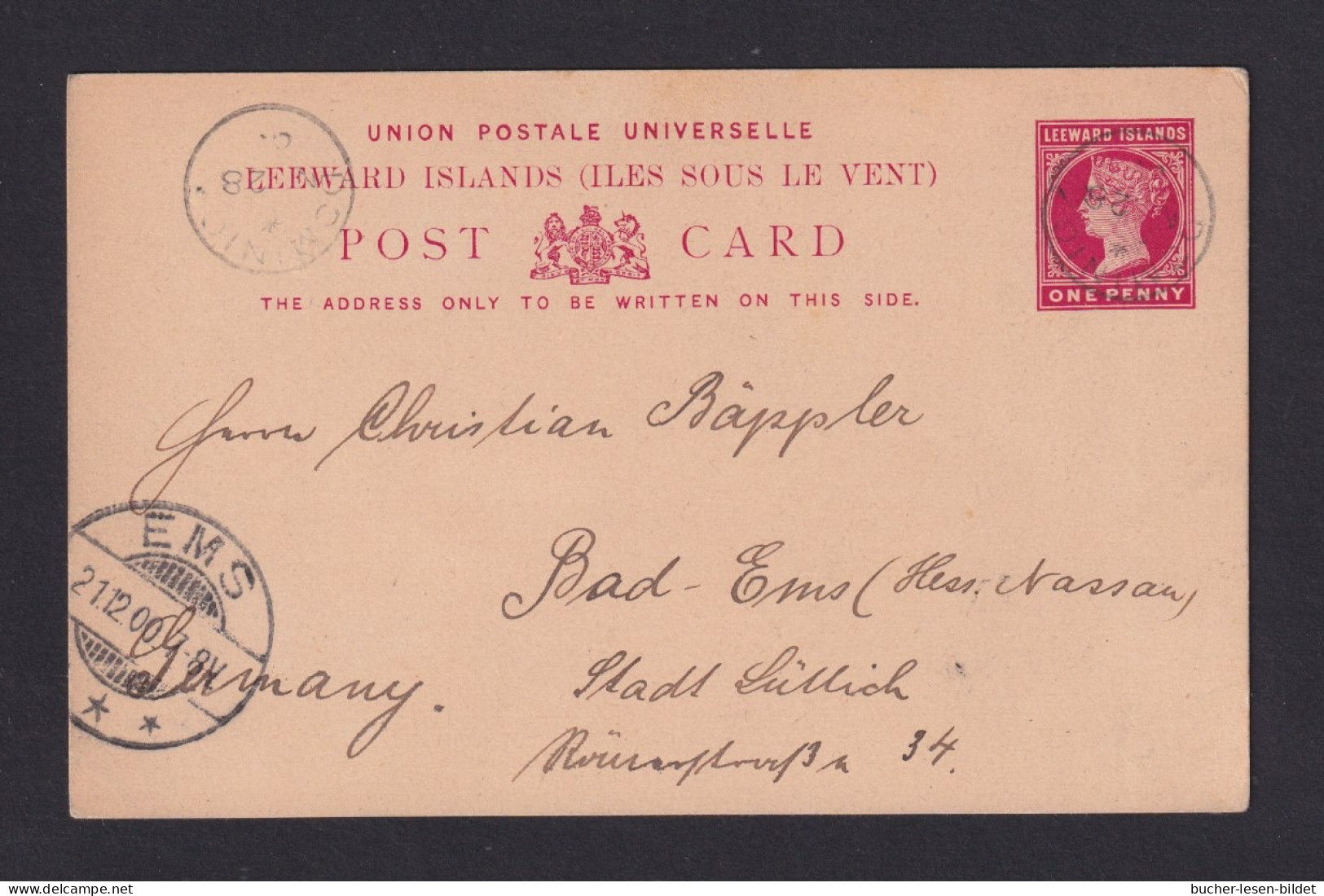 1900 - 1 P. Ganzsache Ab Dominica Nach Bad Ems - Leeward  Islands