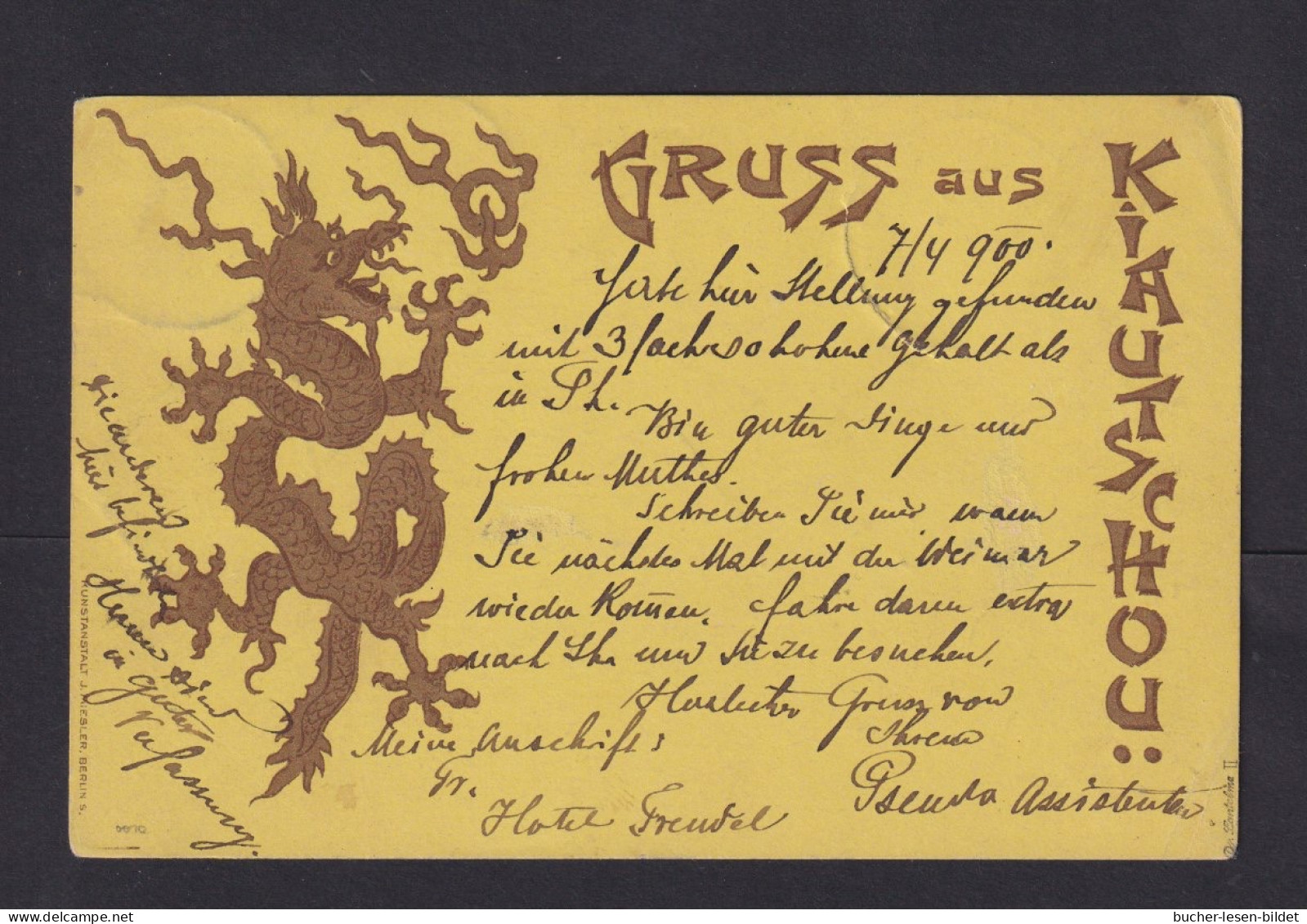 1900 - Karte Mit 2x 5 Pf. Deutsche Post Ab Tsingtau Nach Shanghai - Dort Mit Lokalpost Befördert - Lettres & Documents