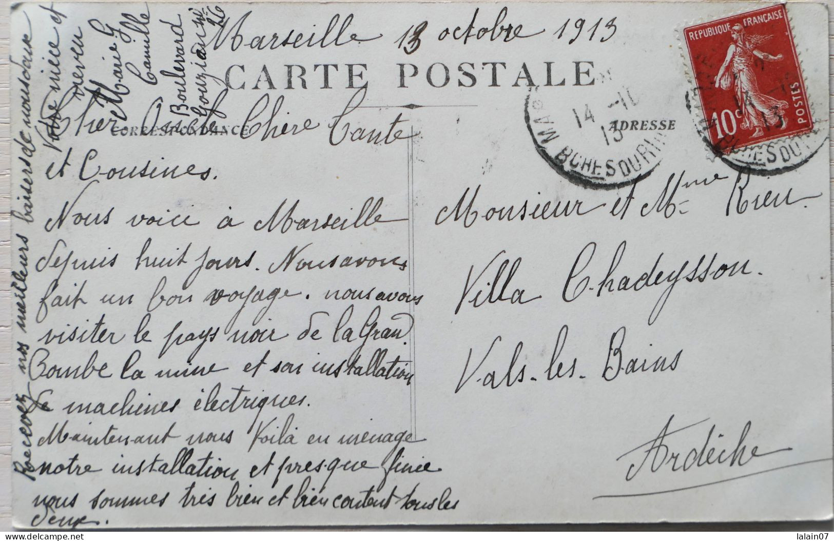 C. P. A. : 13 : MARSEILLE : Perspective Des Allées De Meilhan Et Des Capucines, Tramways, Animé Timbre En 1913 - Canebière, Stadtzentrum