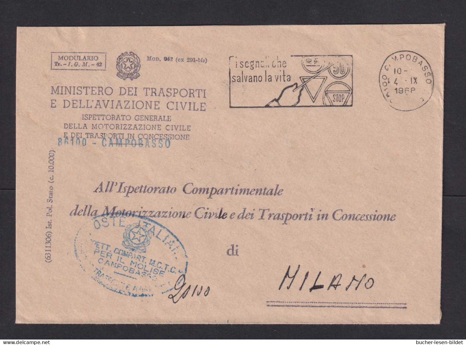 1968 - Dienstbrief "Aviazione Civile" Mit Stempel Campobasso Mit Verkehrsschildern - Coches