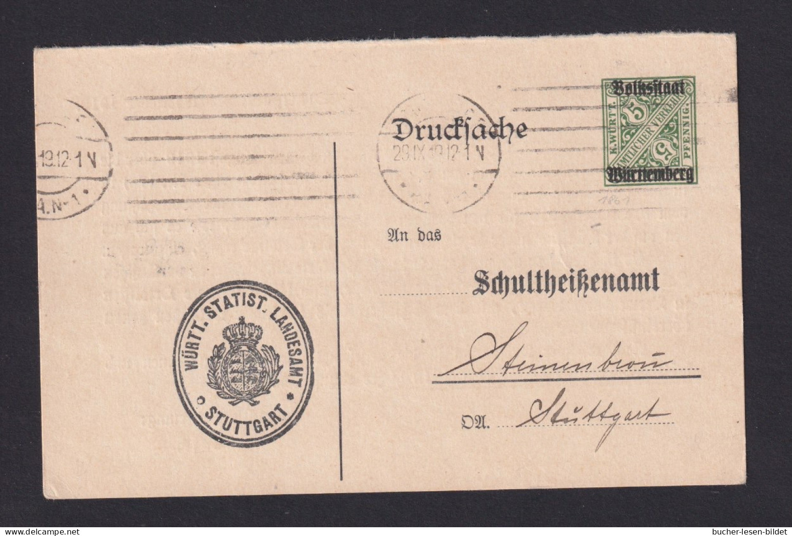 1919 - Dienst-Frage-Ganzsache Vom Statist. Landesamt (DPB 39F) Ab Stuttgart - Sonstige & Ohne Zuordnung