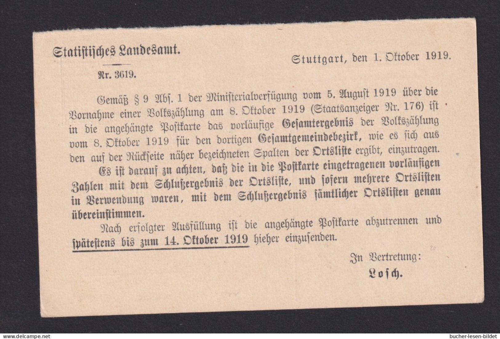 1919 - Dienst-Frage-Ganzsache Vom Statist. Landesamt (DPB 39F) Ab Stuttgart - Other & Unclassified