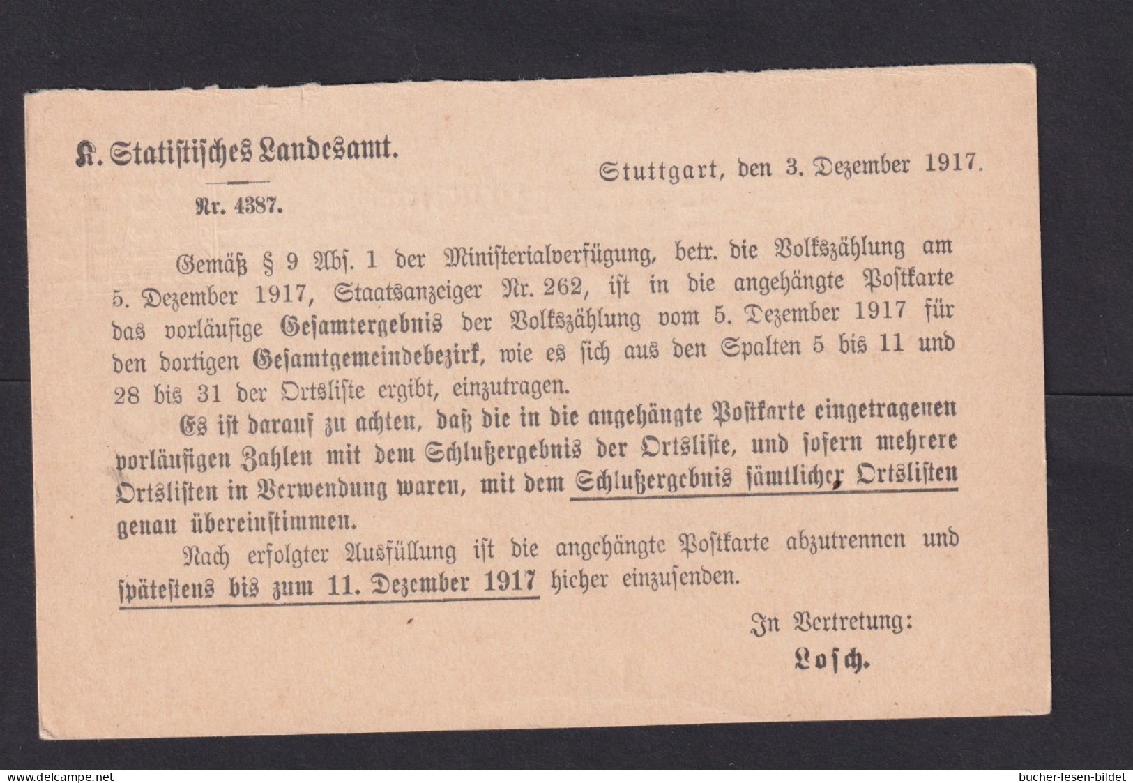 1917 - 3 Pf. Dienst-Frage-Ganzsache "Statist. Landesamt" (DPB 38/02F) Ab Stuttgart  - Autres & Non Classés