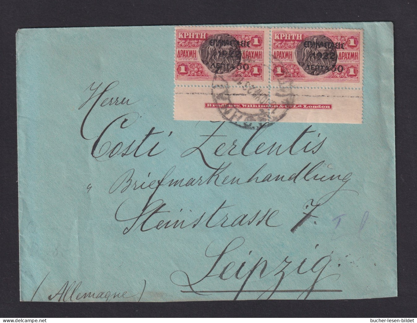 50 L. Auf 1 D. Überdruck-Marke  (266) - 4 Stück Auf Brief Ab Athen Nach Leipzig - Lettres & Documents