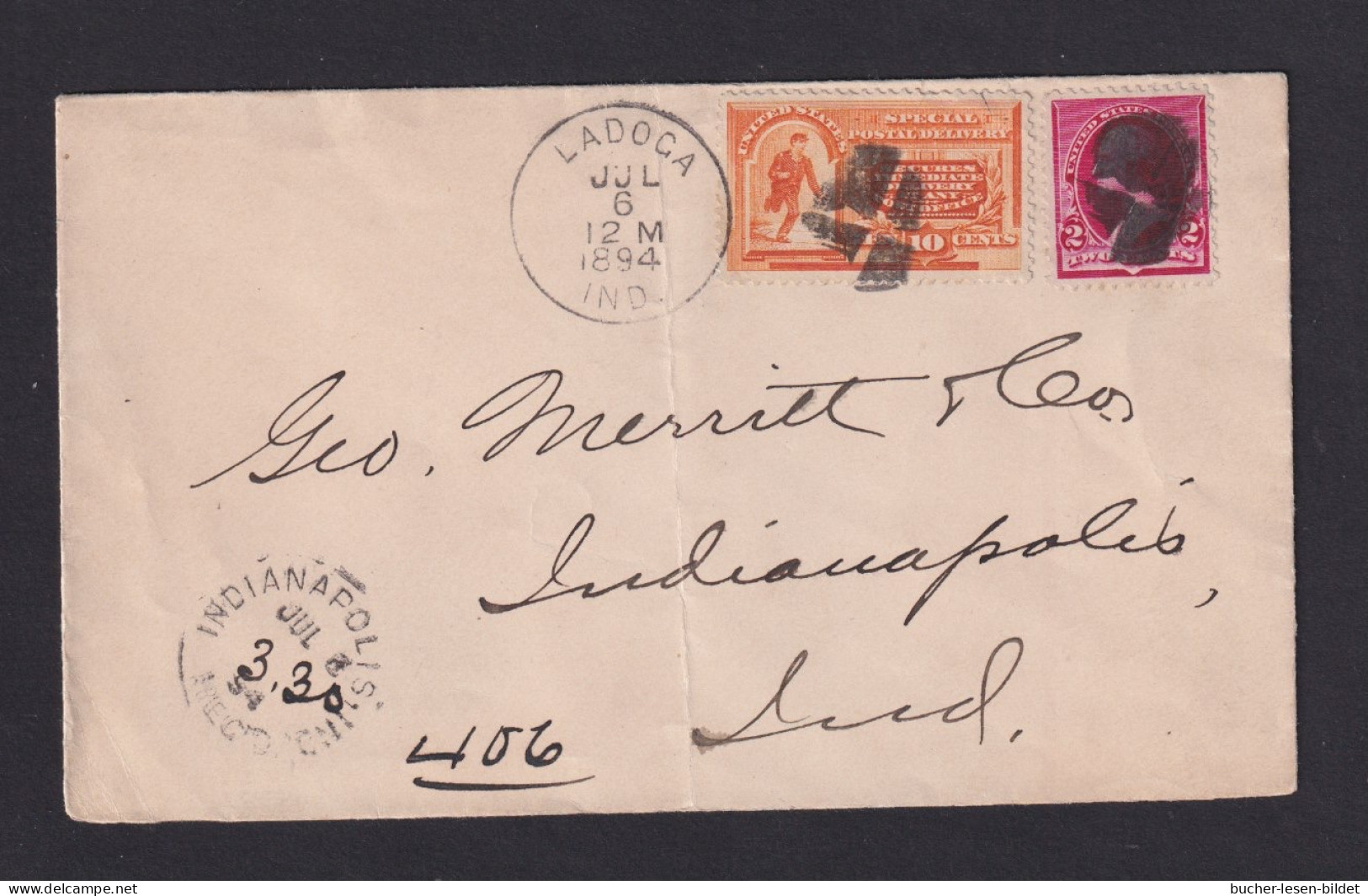 1894 - 10 C. Express + 2 C. Auf Eilbotenbrief Ab LADOCA Nach Indianapolis - Cartas & Documentos