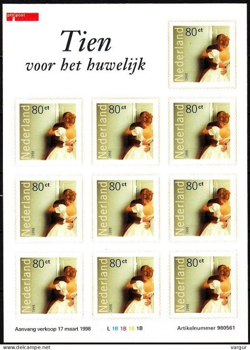 NETHERLANDS 1998 Mi. 1652I Klb. Definitive: Wedding Greeting Stamp. MINI-SHEET, Mint - Blocs