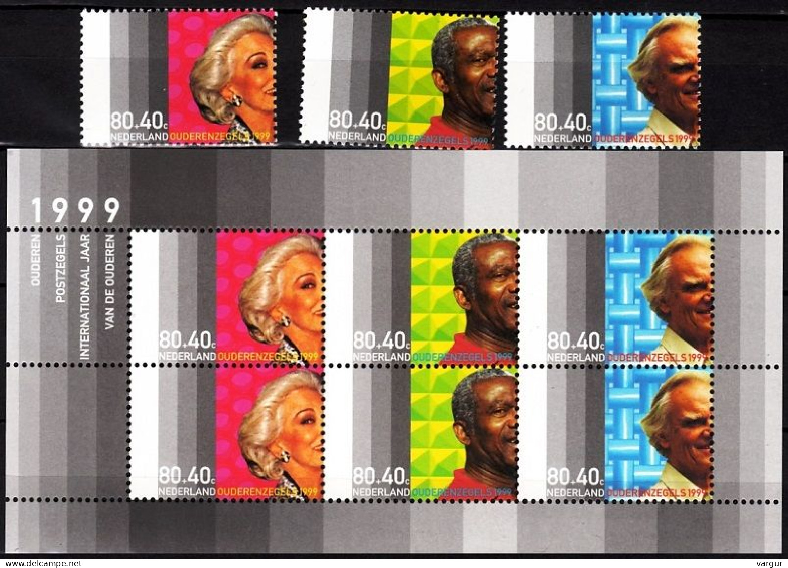 NETHERLANDS 1999 Mi. 1713-15, Bl. 59. Summer Stamps. Int. Year Of The Aged, MNH - Blocchi