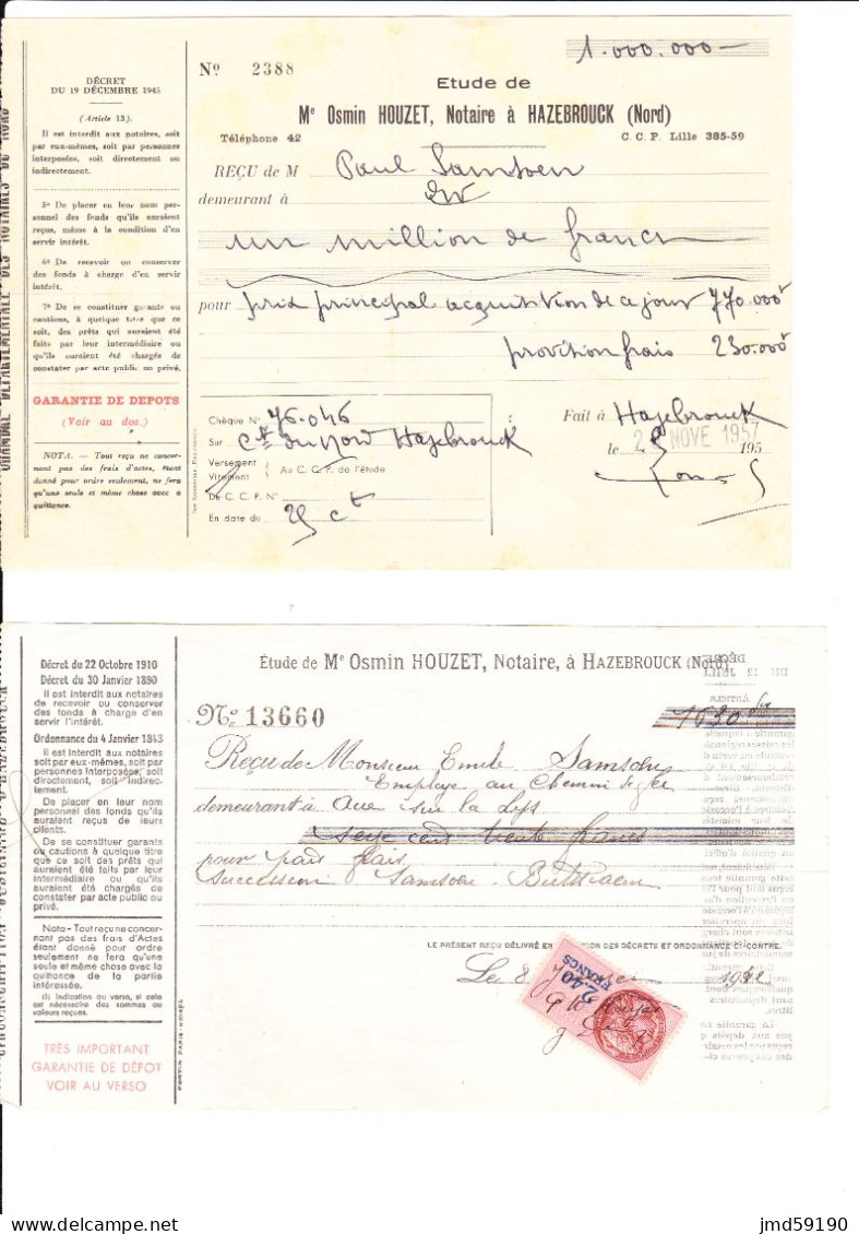 9 Reçus/Factures D'HAZEBROUCK 59 NORD FRANCE - De Plusieurs Notaires D'HAZEBROUCK - 1900 – 1949