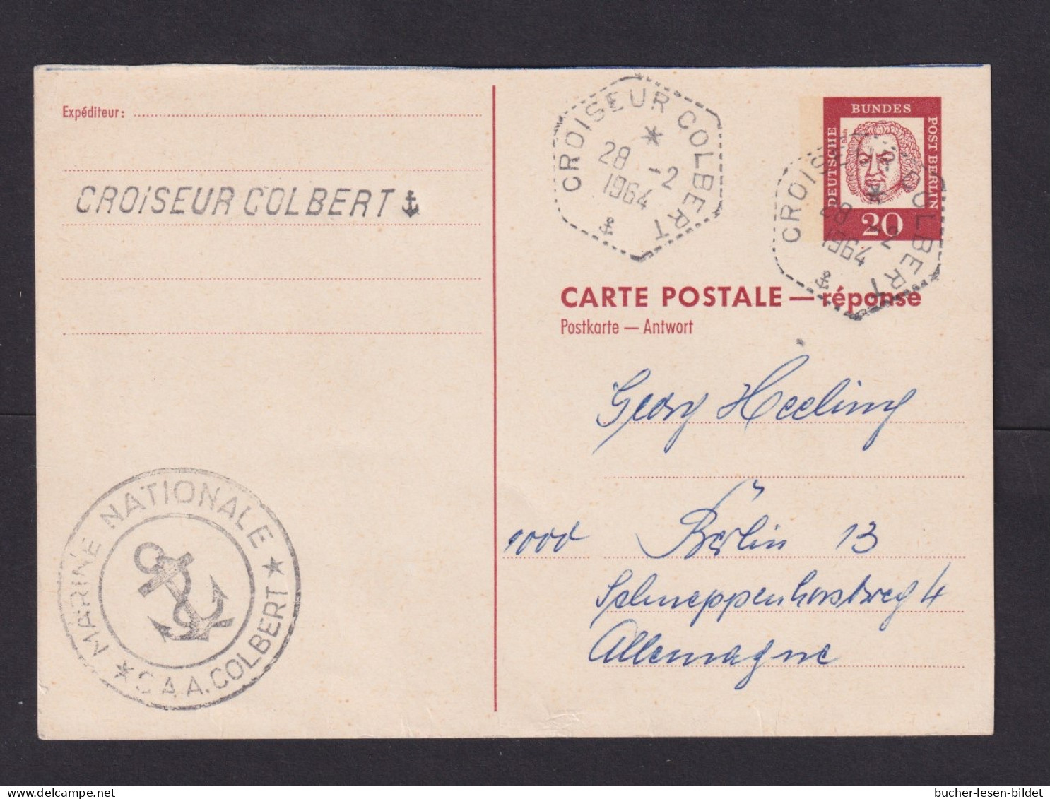 1964 - 20 Pf. Antwort-Ganzsache (P 61A) Ab Croiseur Colbert Nach Berlin - Ohne Text - Postales - Usados