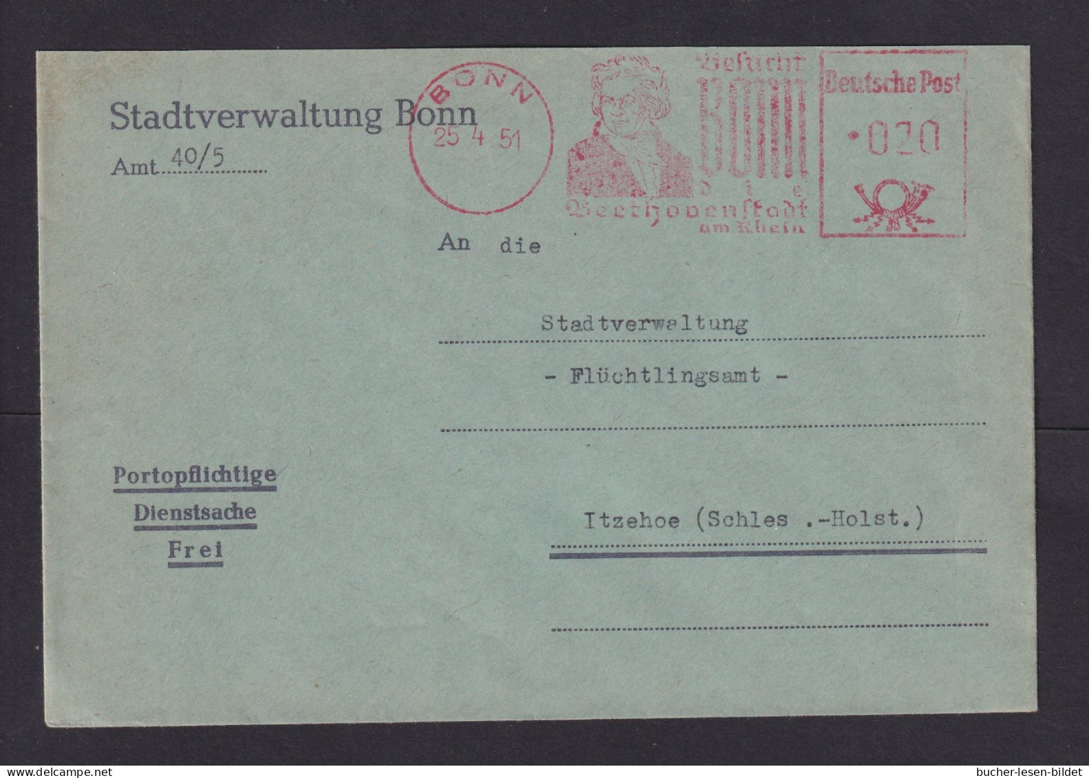 1951 - Freistempel Bonn "Beethoven..." - Brief - Muziek