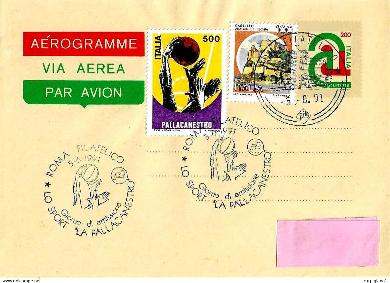 ITALIA ITALY - 1991 ROMA Lo Sport Pallacanestro Francobollo Con Annullo Speciale Su Aerogramma Viaggiato - 5130 - 1991-00: Poststempel