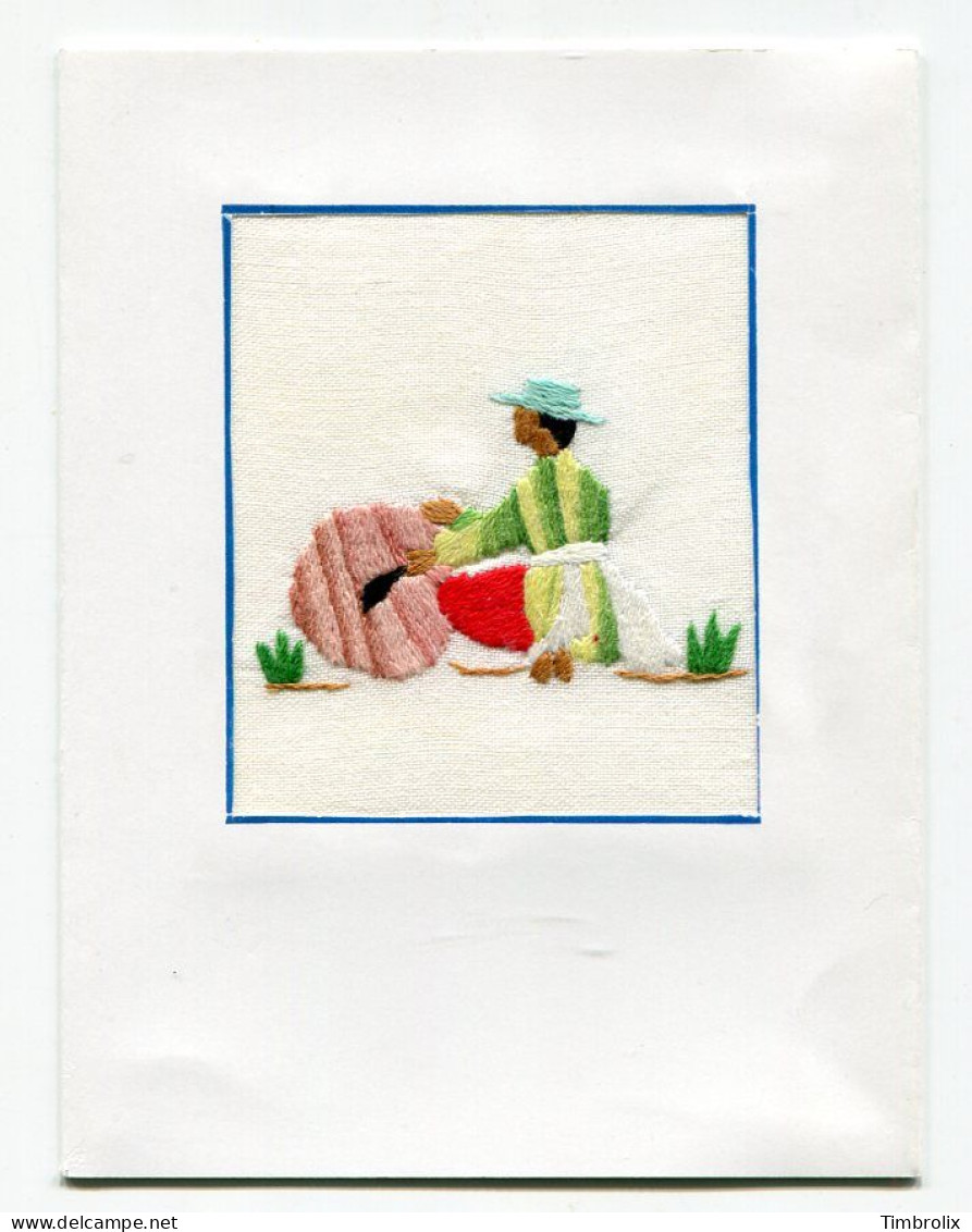 CARTES BRODEES (5 Ex.) - REALISEES PAR LES ENFANTS DU SOLEIL DE MADAGASCAR. - Embroidered