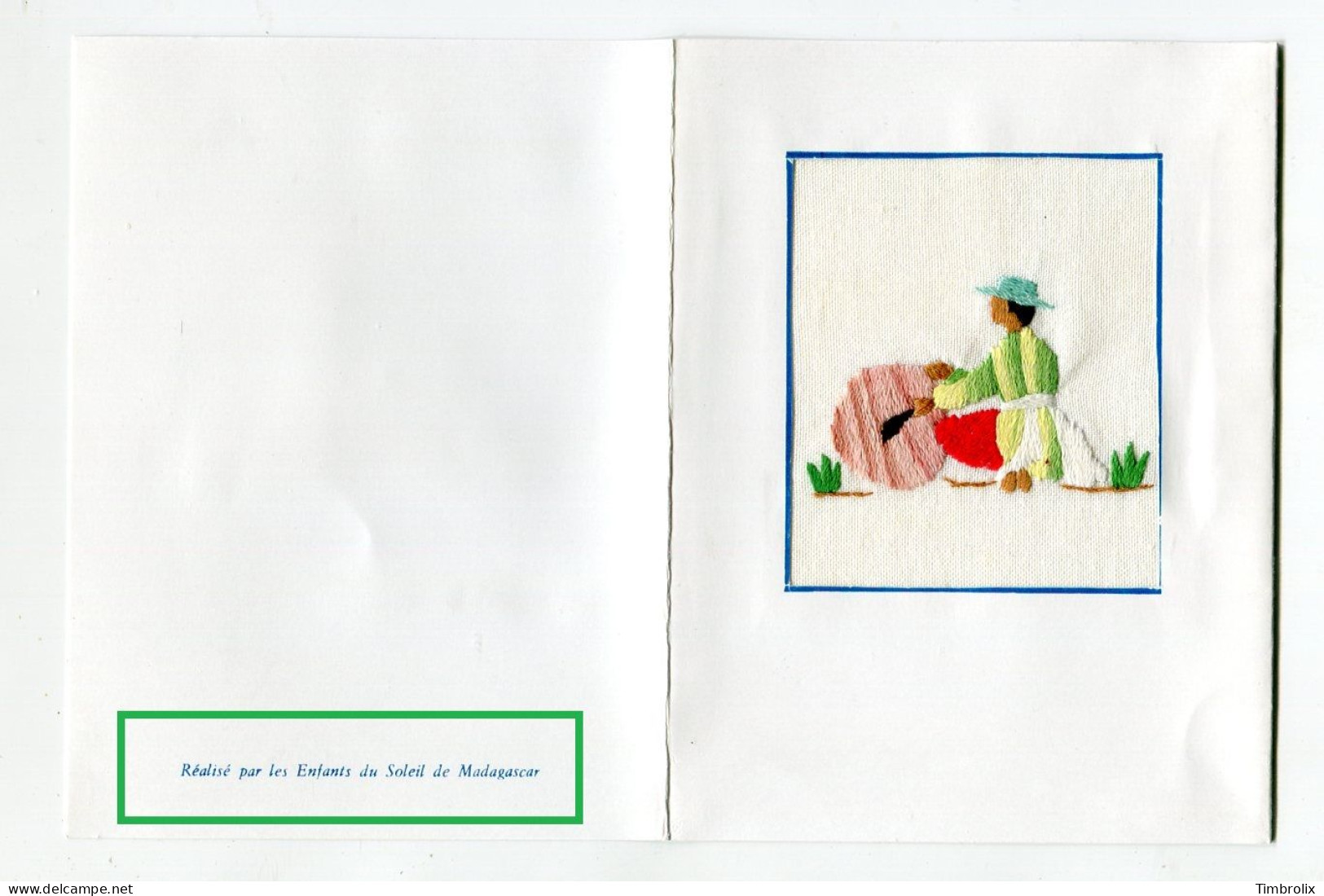 CARTES BRODEES (5 Ex.) - REALISEES PAR LES ENFANTS DU SOLEIL DE MADAGASCAR. - Embroidered