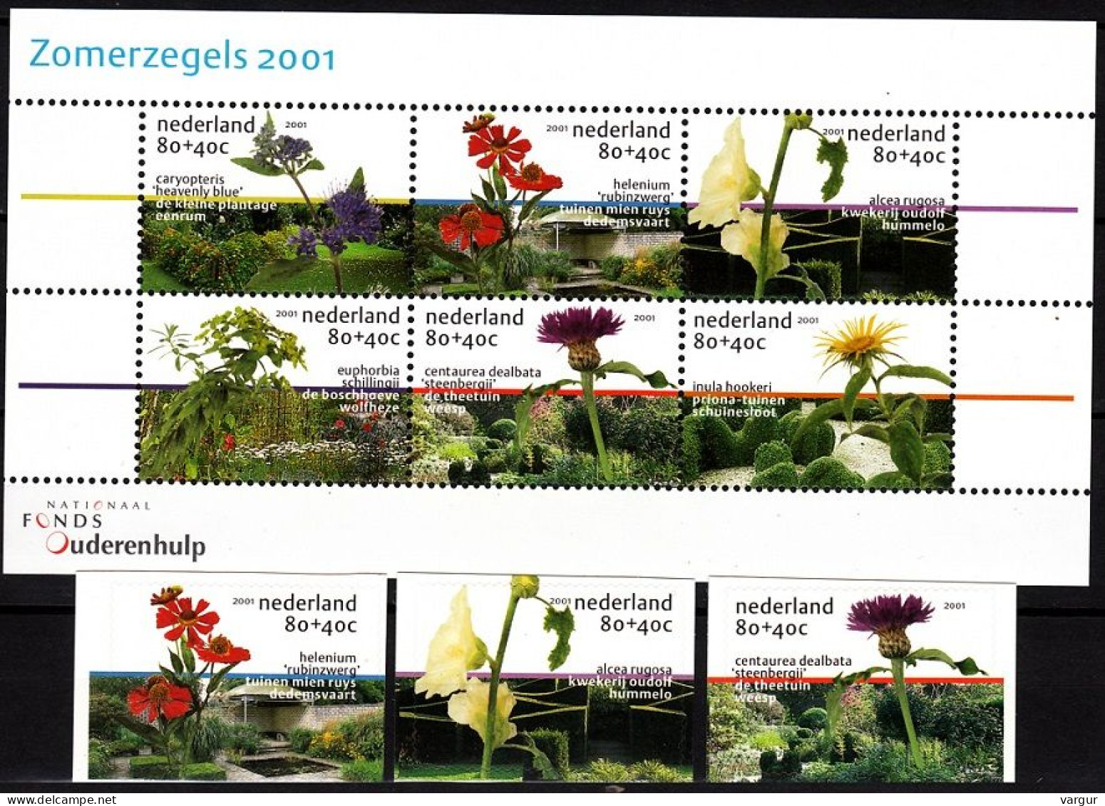 NETHERLANDS 2001 Mi. 1882-84, Bl. 70. Summer Stamps: Flowers, MNH / Mint - Sonstige & Ohne Zuordnung