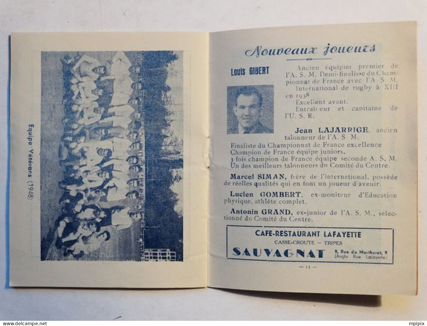 Livret Union Sportive Riomoise Section Rugby Ville De Riom USR Saison 1948-49 - Rugby