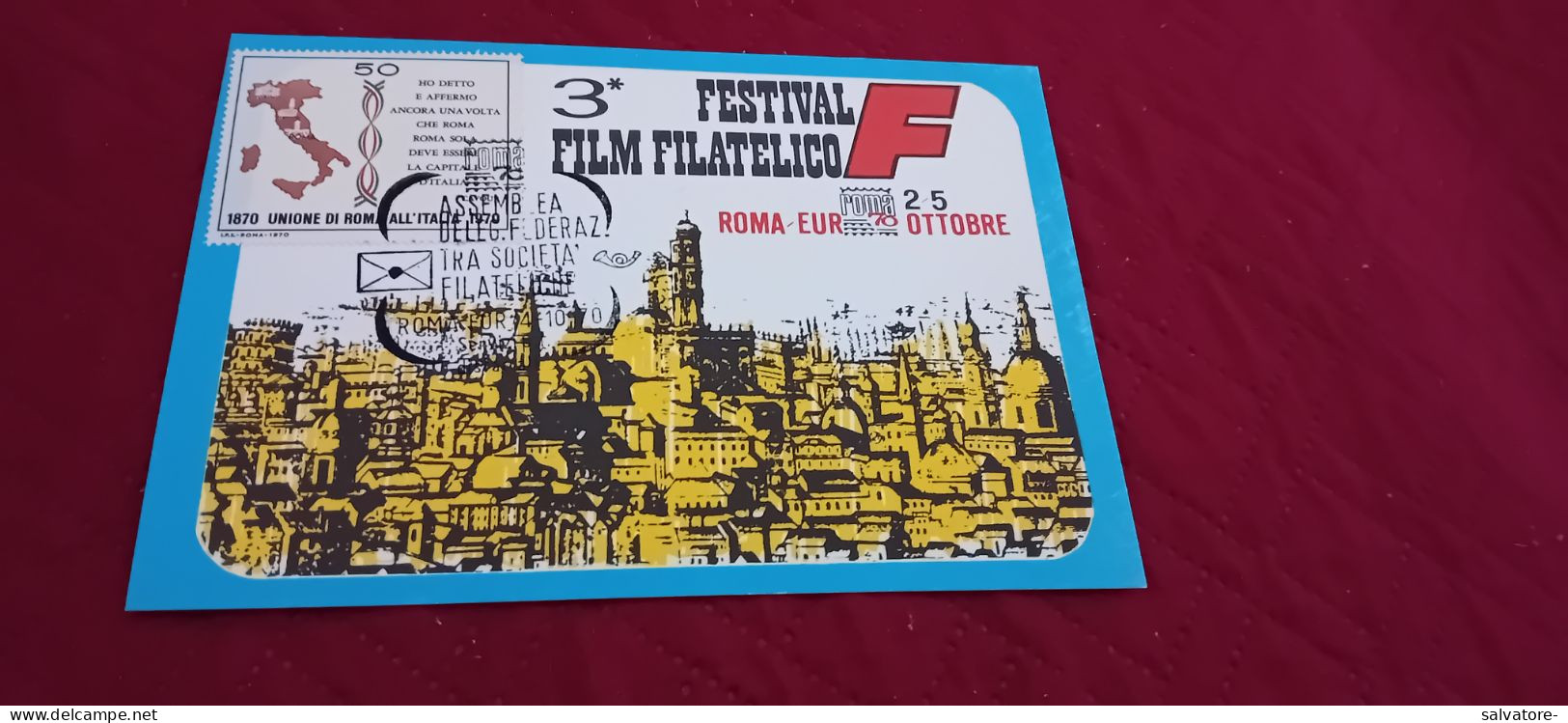 CARTOLINA 3° FESTIVAL FILM FILATELICO ROMA 1970 - Postzegels (afbeeldingen)