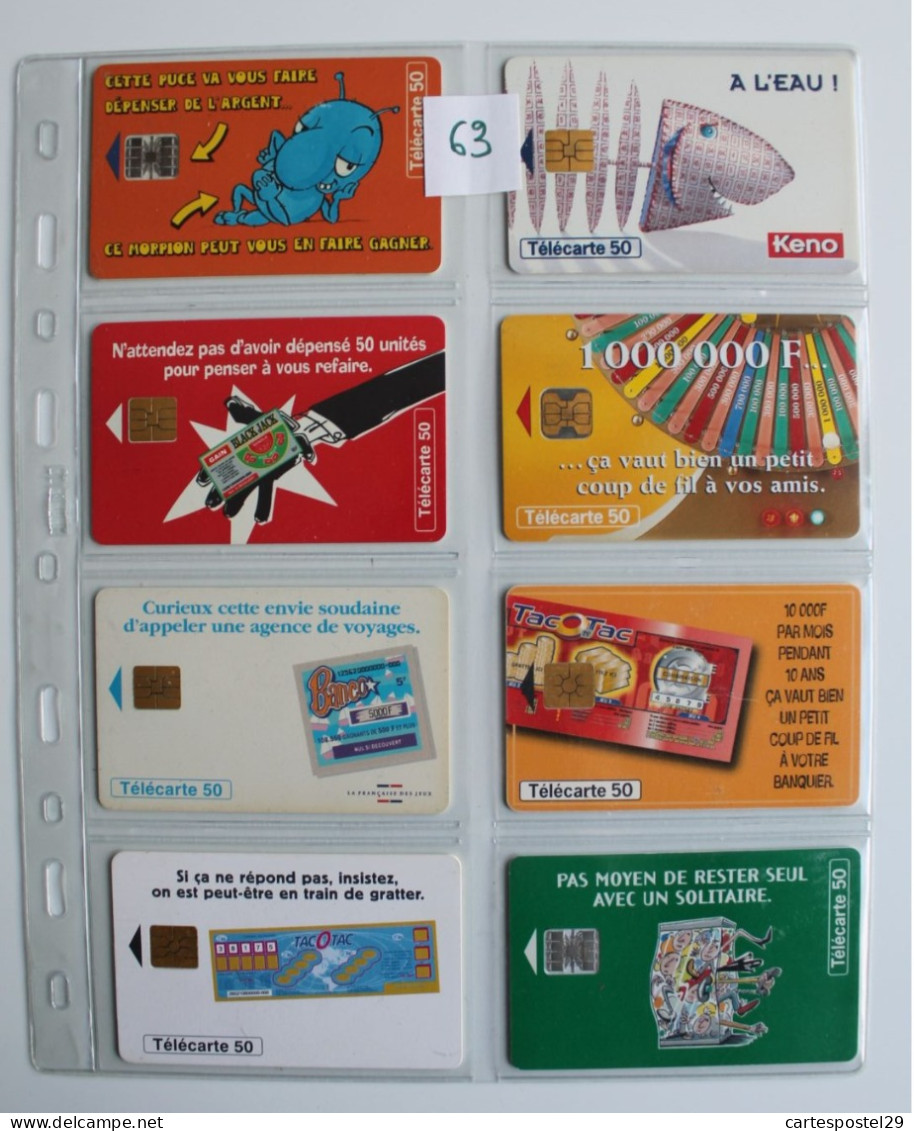 LOT DE 8 TELECARTES AVEC SA FEUILLE DE CLASSEMENT - Colecciones