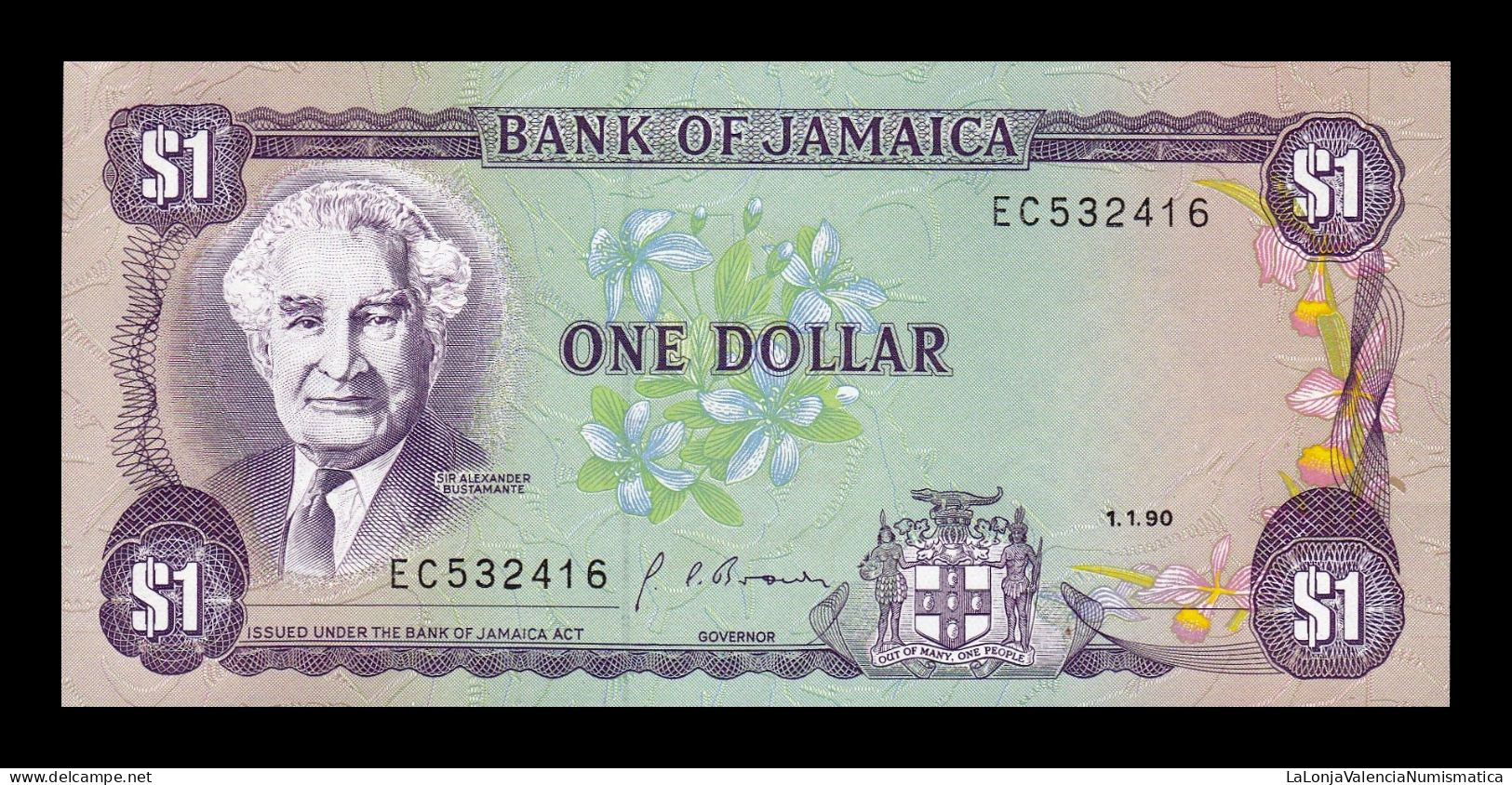 Jamaica 1 Dollar Alexander Bustamante 1990 Pick 68Ad Sc Unc - Jamaique