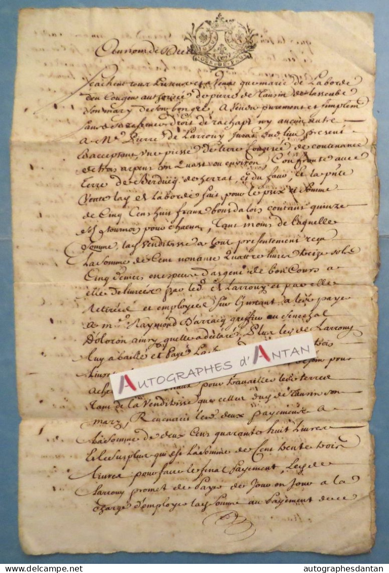 ● Généralité De Pau 1736 Pierre De Larrouy De Lasseube Marie De Laborde D'Escoubet Acte Manuscrit Cachet Basses Pyrénées - Seals Of Generality