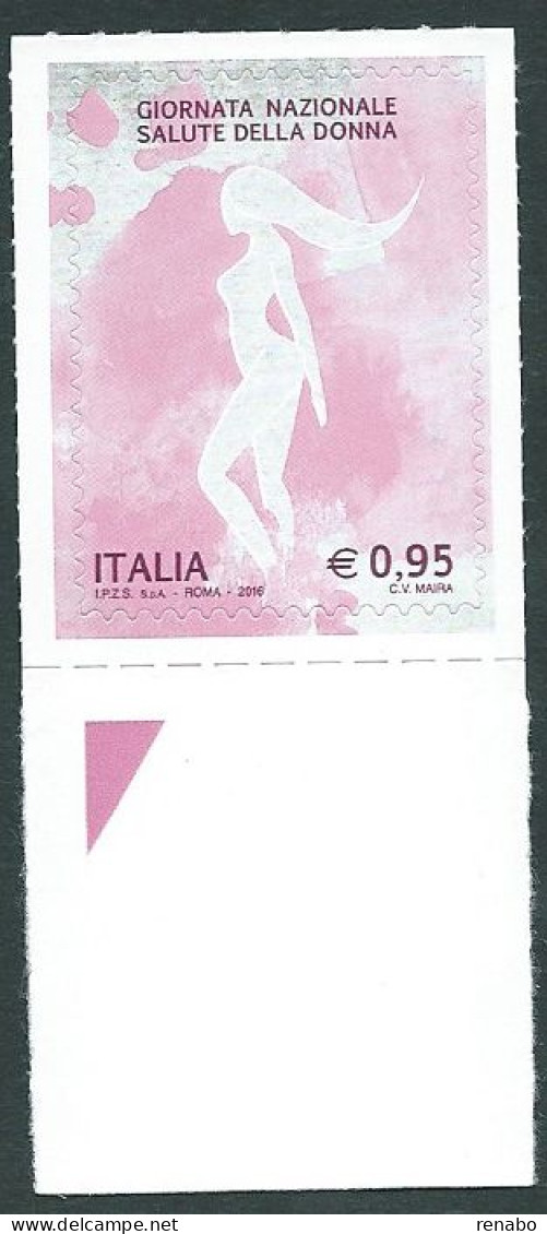 Italia, Italy, Italie, Italien 2016; Giornata Nazionale Salute Della Donna. Francobollo Di Bordo Inferiore - Geneeskunde