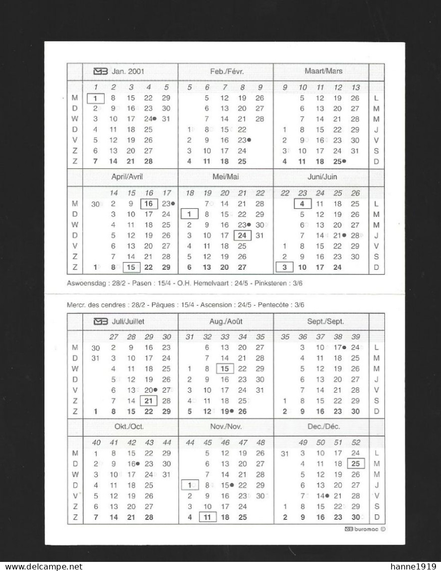 Kortemark Lichterveldestraat Bloemenweelde Kalender 2001 Calendrier Htje - Petit Format : 1961-70