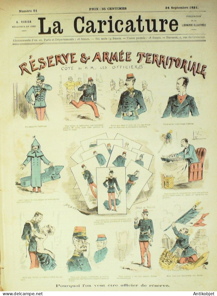 La Caricature 1881 N°  91 Réserve & Armée Territoriale Barret Draner Voyage Robida - Zeitschriften - Vor 1900