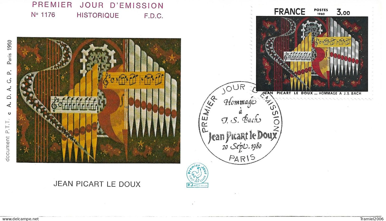 FRANCE 1980 - YT 2107 - Jean PICART LE DOUX - Hommage à J.S. BACH - 20.09.1980 - 1980-1989