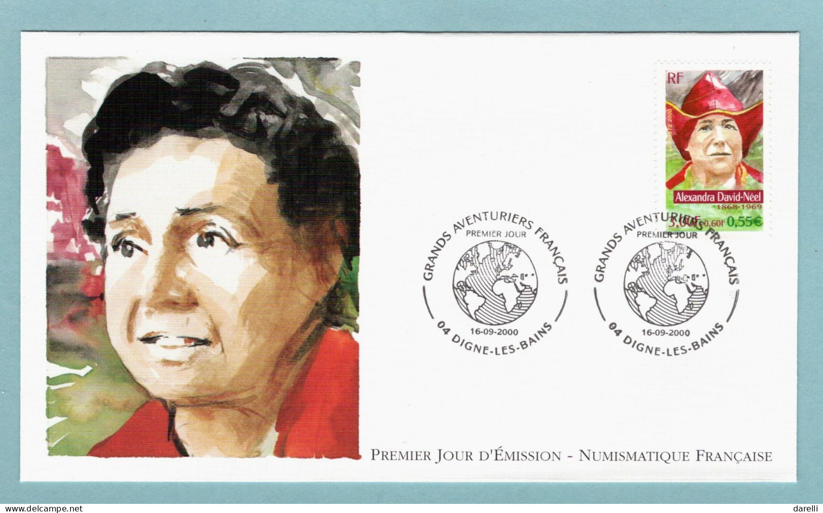 FDC France 2000 - Les Grands Aventuriers Français - Alexandra David Néel - YT 3343 - 04 Digne Les Bains - 2000-2009