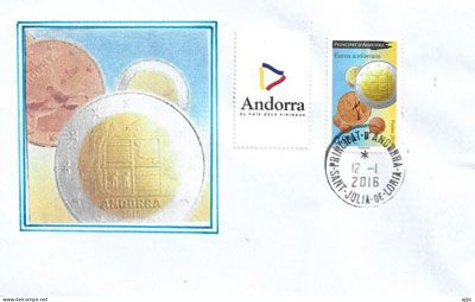 ANDORRA. Mise En Circulation Des Premières Pièces En Euro En ANDORRE Sur Lettre 2016, - Monnaies