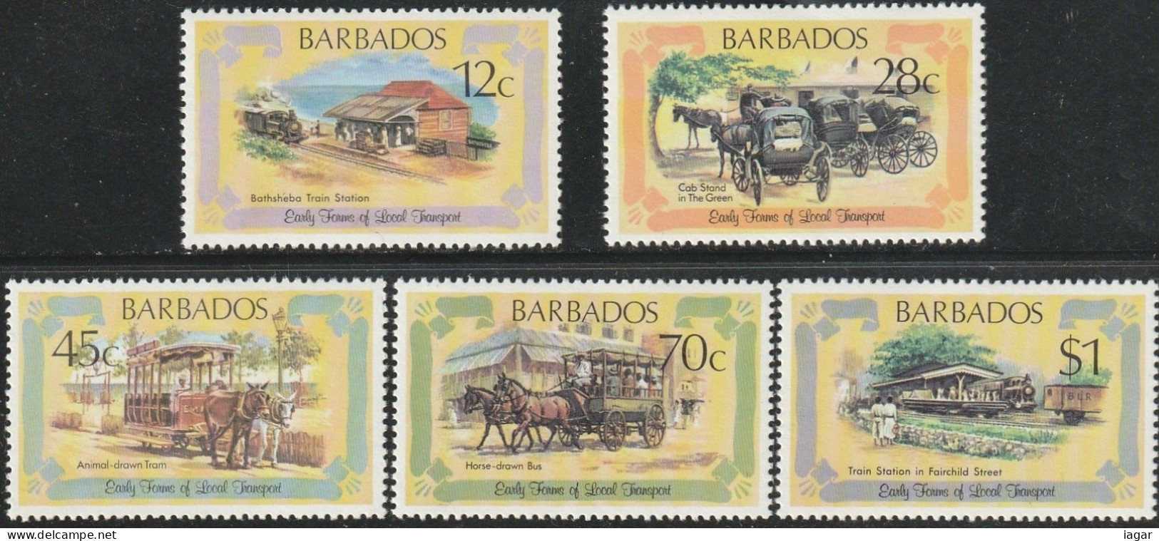 THEMATIC TRANSPORTS: EARLY TRANSPORTS. RAILWAY STATION, CAB STAND, ANIMAL-DRAWN TRAM, HORSE-DRAWN BUS     -   BARBADOS - Altri (Terra)